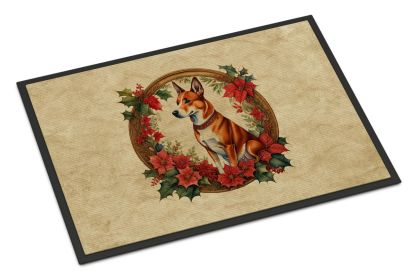 Basenji Christmas Flowers Doormat Front Door Mat Indoor Outdoor Rugs for Entryway, Non Slip Washable Low Pile, 24H X 36W -C