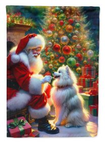 American Eskimo & Santa Claus Garden Flag Mailbox Flag Decorative Yard Flag Banner Outside Patio Artwork Yard Flower Beds Garden
