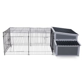 Outdoor Wood penwith Wire Mesh Run Nesting Boxes Large Poultry House for 3-4 Chickens Gray & Black