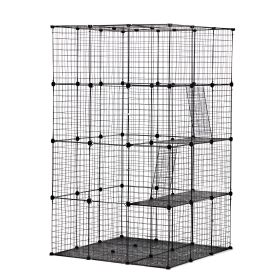 3-Tier Wire  Cage Large Kennels Playpen with 3 Platforms 3 Ramp Ladders & 4 Doors Black