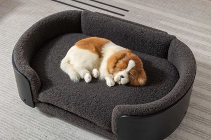 Scandinavian style Elevated Dog Bed Pet Sofa With Solid Wood legs & Black Bent Wood Back Cashmere CushionMid Size