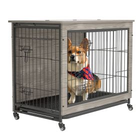 23.6"L X 20"W X 26"H Dog Crate Furniture with Cushion Wooden Crate Table Double-Doors Kennel Indoor for Small Dog House Cage Small Rustic Brown Grey