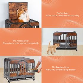 46in Heavy Duty Dog Crate Furniture Style Dog Crate with Removable Trays & Wheels for High Anxiety Dogs