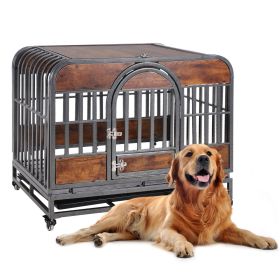 37in Heavy Duty Dog Crate Furniture Style Dog Crate with Removable Trays & Wheels for High Anxiety Dogs