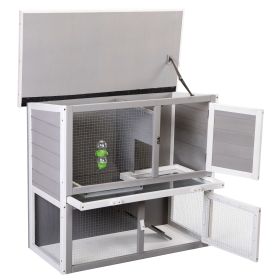 Wooden Rabbit Hutch with Pull Out Tray Weatherproof 2-Tier Bunny Run Cage Outdoor Animal Enclosure for Multiple Pets - Gray