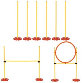 PawHut 3PCs Dog Agility Training Equipment, Outdoor Obstacle Course Starter Kit with Hoop, Hurdle, Weave Poles and Carrying Bag-R