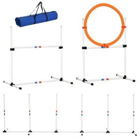 3 Piece Dog Agility Training Equipment for Indoor & Outdoor, Dog Agility Equipment Set with High Jump, Jumping Ring, Weave Poles, Storage Bag-I