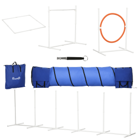 5Pcs Dog Agility Training Equipment with 8.7KG Net Weight Set Tunnels Adjustable Jump Ring Jumper Weave Poles Square Pause Box Carrying Bag Whistle-H