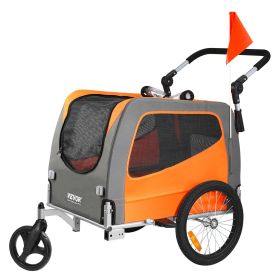 VEVOR Dog Bike Trailer up to 66 lbs 2-in-1 Stroller Cart Bicycle Carrier Easy Folding Quick Release Wheels Universal Bicycle Coupler Orange/Gray