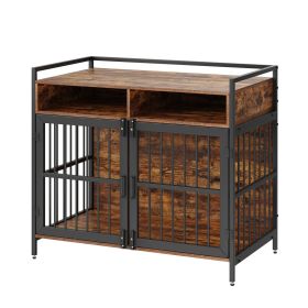 VEVOR Furniture Style Dog Crate Storage 41 inch Crate Furniture Large Breed Double Doors Wooden L/M Dog Indoor Hold up to 70 lbs Rustic Brown