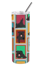 Lots of Black Pug Stainless Steel Skinny Tumbler Vacuum Double Walled Reusable Insulated Travel Cup for Coffee with Lid, 20 oz -K