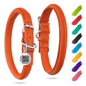 Ultra Soft Rolled Leather Dog Collar for Small Dogs Soft Padded Dog Collars Male & Female Dog Collar 8-10 inch Neck Orange Color