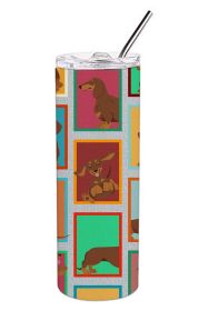Lots of Chocolate and Tan Dachshund Stainless Steel Skinny Tumbler Vacuum Double Walled Reusable Insulated Travel Cup for Coffee with Lid, 20 oz -J