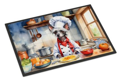Chinese Crested The Chef Doormat Front Door Mat Indoor Outdoor Rugs for Entryway, Non Slip Washable Low Pile, 18H X 27W -H