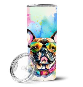 French Bulldog Hippie Dawg Stainless Steel Skinny Tumbler Vacuum Double Walled Reusable Insulated Tumbler Travel Cup Coffee Cocktails Lid 20 oz