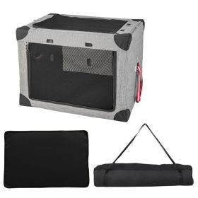 M/L 3-Door Dog Crate with Removable Pad & Metal Frame