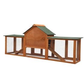 Large Wooden Rabbit Hutch Indoor & Outdoor Bunny Cage with a Tray & Runs for Small Animals Orange