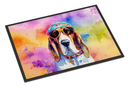 Basset Hound Hippie Dawg Doormat Front Door Mat Indoor Outdoor Rugs for Entryway, Non Slip Washable Low Pile, 18H X 27W -C