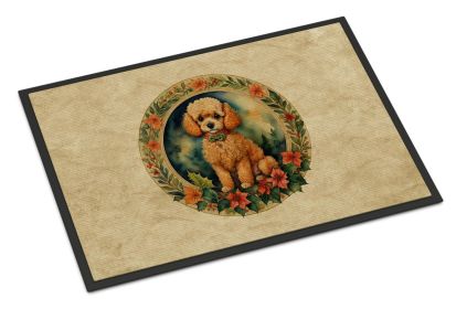Poodle Christmas Flowers Doormat Front Door Mat Indoor Outdoor Rugs for Entryway, Non Slip Washable Low Pile, 18H X 27W -H