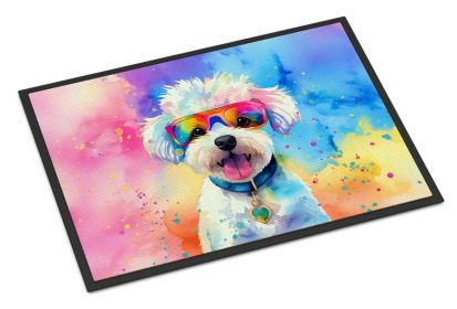 Bichon Frise Hippie Dawg Doormat Front Door Mat Indoor Outdoor Rugs for Entryway, Non Slip Washable Low Pile, 18H X 27W -D
