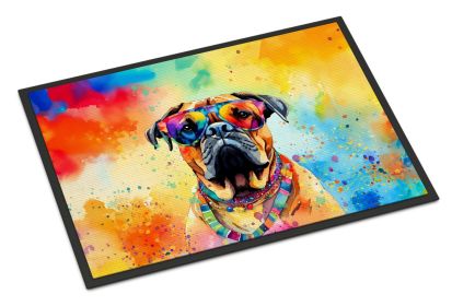 Bullmastiff Hippie Dawg Doormat Front Door Mat Indoor Outdoor Rugs for Entryway, Non Slip Washable Low Pile, 18H X 27W -G