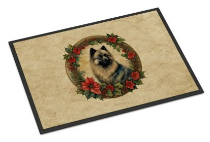Keeshond Christmas Flowers Doormat Front Door Mat Indoor Outdoor Rugs for Entryway, Non Slip Washable Low Pile, 18H X 27W -L