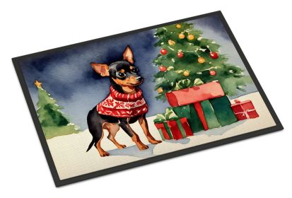 Miniature Pinscher Cozy Christmas Doormat Front Door Mat Indoor Outdoor Rugs for Entryway, Non Slip Washable Low Pile, 18H X 27W -L