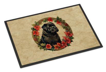 Bouvier des Flandres Christmas Flowers Doormat Front Door Mat Indoor Outdoor Rugs for Entryway, Non Slip Washable Low Pile, 18H X 27W -L