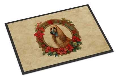 Afghan Hound Christmas Flowers Doormat Front Door Mat Indoor Outdoor Rugs for Entryway, Non Slip Washable Low Pile, 18H X 27W -I