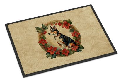 Basenji Christmas Flowers Doormat Front Door Mat Indoor Outdoor Rugs for Entryway, Non Slip Washable Low Pile, 18H X 27W -E