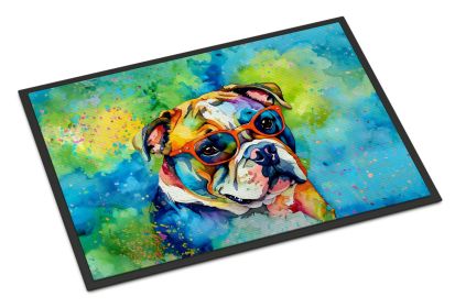 English Bulldog Hippie Dawg Doormat Front Door Mat Indoor Outdoor Rugs for Entryway, Non Slip Washable Low Pile, 18H X 27W -G