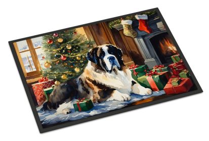 Saint Bernard Cozy Christmas Doormat Front Door Mat Indoor Outdoor Rugs for Entryway, Non Slip Washable Low Pile, 18H X 27W -G