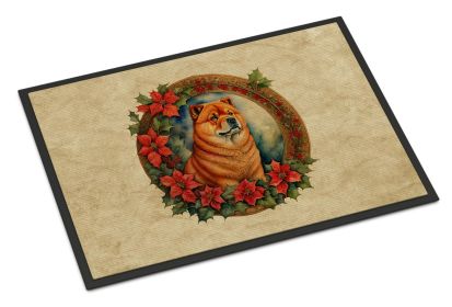 Chow Chow Christmas Flowers Doormat Front Door Mat Indoor Outdoor Rugs for Entryway, Non Slip Washable Low Pile, 18H X 27W -H