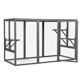 Spacious wooden  cage with waterproof roof with adjustable pedals suitable - gray black