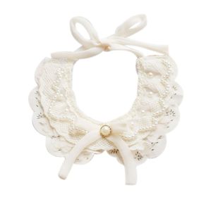 Adjustable Pet Collar With Pearl Lace Princess Dog  Necklace 9-18 inches Beige