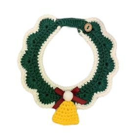 Green Handmade Knitted Pet Necklace  Dog Christmas Jingle Bell Collar Pet Cute Collar Charms Crochet Scarf Bib