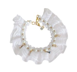 Luxurious Pearls Pet Collar With Lace Decorative Necklace for Medium  Dog 10-12 inches