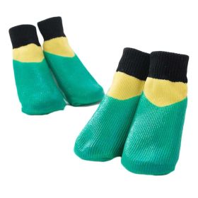 4 Pcs Dog Knitted Socks Pet Leg Socks Teddy Small Dog Waterproof Coated Socks Scratch Proof Protective Socks Green Yellow 4#