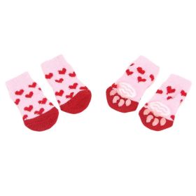 4 Pcs Knit Dog Socks  Socks Dog Paw Protection for Indoor Wear Pink Red Hearts