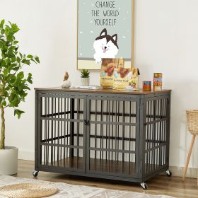 Furniture style dog crate wrought iron frame door with side openings Grey 43.3''W x 29.9''D x 33.5''H.