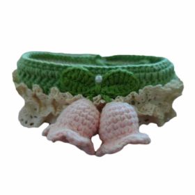 Pink Lily of the Valley Handmade Crochet  Necklace Green Knitting Cute Collar Dog Pet Scarf Bib
