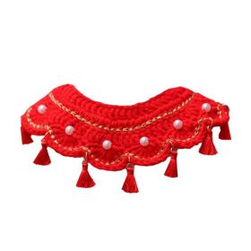 Red Pet New Year Collar Dog  Scarf Bib Festive Tassel Necklace Teddy Bichon Handmade Knitting Collar