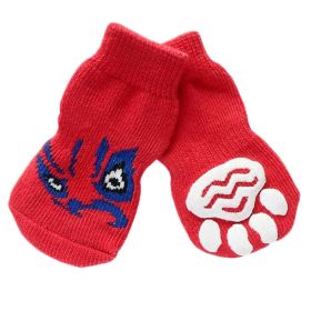 4 Pcs Cute Puppy  Socks Knitted Pet Socks Dog Paw Protection Poodle Teddy Socks Red Chinese Opera Face