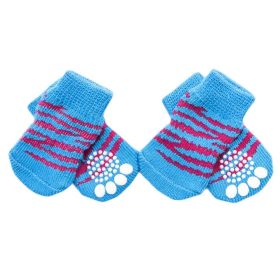 4 Pcs Blue Tiger Stripes Cute Puppy  Socks Knitted Pet Socks Dog Paw Protection for Puppy Indoor Wear