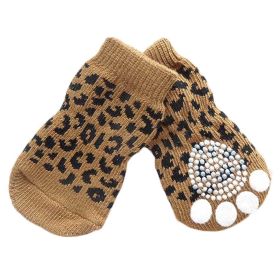 4 Pcs Cute Puppy  Socks Knitted Pet Socks Dog Paw Protection Poodle Teddy Socks Brown Leopard Print