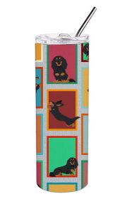 Lots of Longhaired Black Tan Dachshund Stainless Steel Skinny Tumbler Vacuum Double Walled Reusable Insulated Travel Cup for Coffee with Lid -F