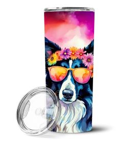 Border Collie Hippie Dawg Stainless Steel Skinny Tumbler Vacuum Double Walled Reusable Insulated Travel Cup for Coffee with Lid, 20 oz -K