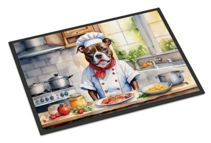 Staffordshire Bull Terrier The Chef Doormat Front Door Mat Indoor Outdoor Rugs for Entryway, Non Slip Washable Low Pile, 18H X 27W -I
