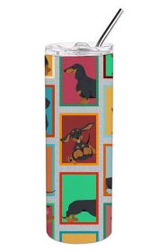 Lots of Black and Tan Dachshund Stainless Steel Skinny Tumbler Vacuum Double Walled Reusable Insulated Travel Cup for Coffee with Lid, 20 oz -B