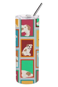 Lots of Piebald English Bulldog Stainless Steel Skinny Tumbler Vacuum Double Walled Reusable Insulated Travel Cup for Coffee with Lid, 20 oz -K